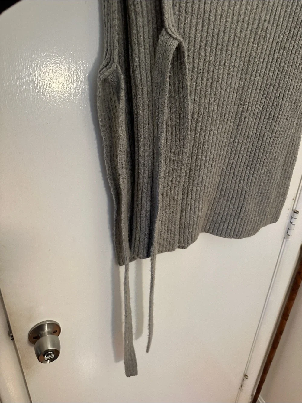 Mijeong Park - Ribbed Funnel Neck Knit Poncho - Light Gray - Picture 7 of 7